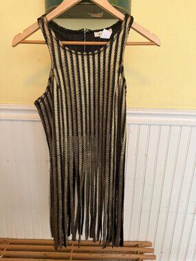 Wild Cat Metallic Stripe Fringe Tank Top  M